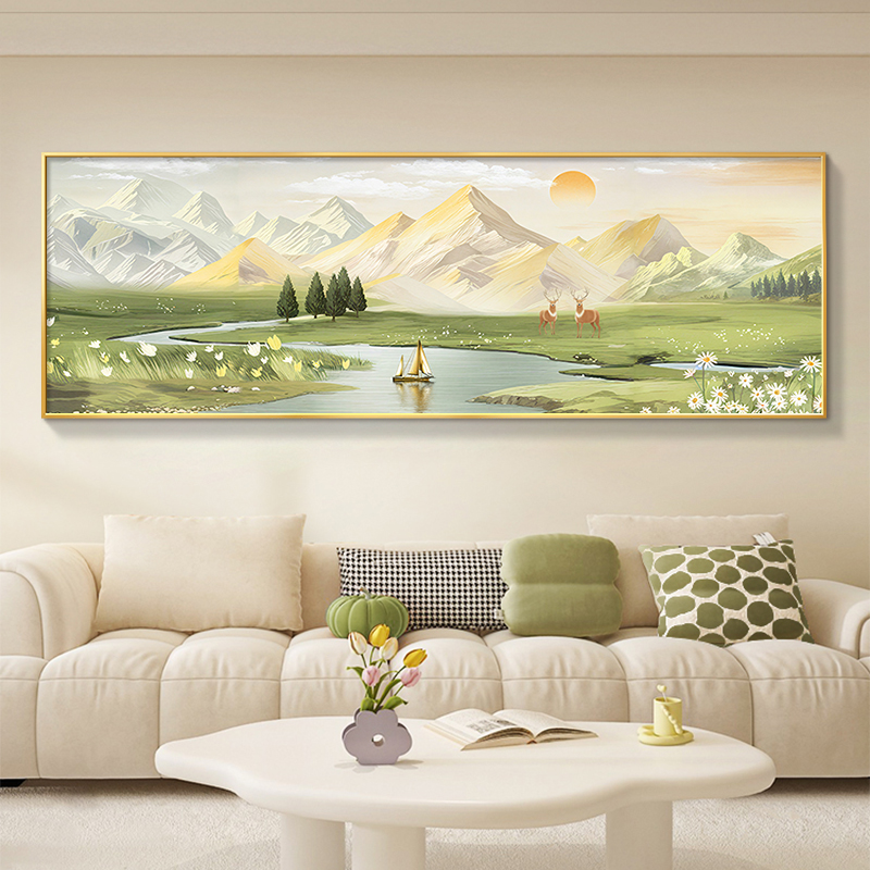 日照金山客厅装饰画高级感沙发背景墙挂画手绘风景油画山水画壁画