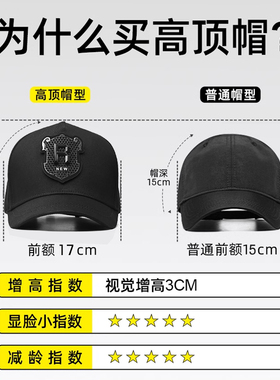 5CM短檐帽子男新款高顶有型棒球帽潮流百搭大头围显脸小鸭舌帽男