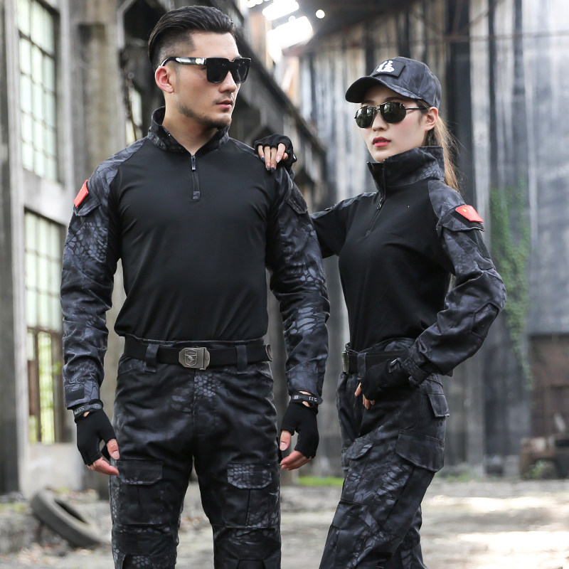 夏季短袖CS战术蛙服套装男修身战训作服军迷迷彩服拓展教官训练服_虎窝淘