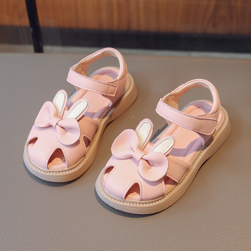 女童鞋子儿童小公主鞋2024年新款夏季女宝宝软底可爱包头凉鞋粉色