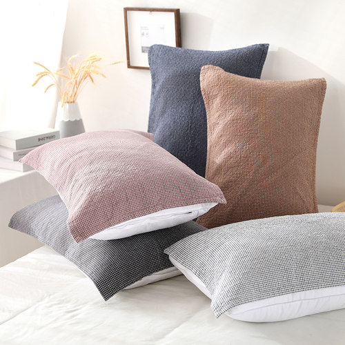 莎舍纯棉纱布日式枕巾全棉格子男女学生单人枕头巾一对装加厚家用 - 图0