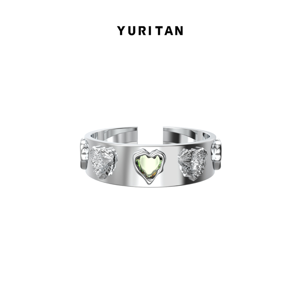 YURITAN海洋贝壳爱心镶钻开口戒指原创设计镀金镶嵌宝石情侣戒 - 图3