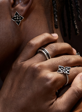 YURITAN蛇谷纹三圈银黑双色开口戒指2026春夏新款时尚轻奢可调节