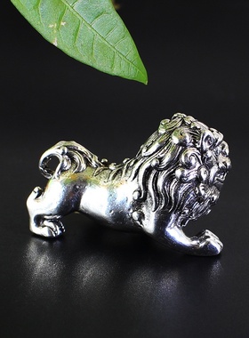 白铜做旧青狮茶宠浮雕送礼收藏家居办公室装饰桌面复古中式小摆件