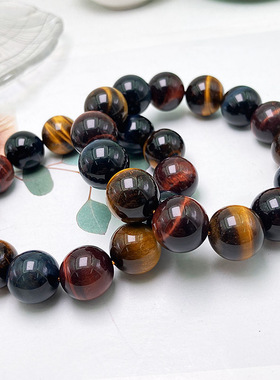 天然虎眼石圆珠手链彩色男女