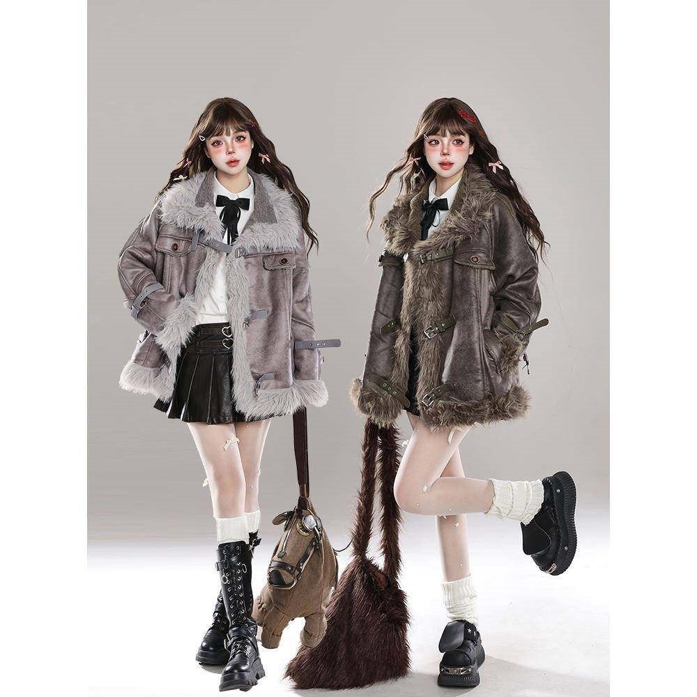 美国覆古高端皮草全合一摩托车夹克妇女在冬季羊毛衬里和加厚温暖,淘宝优惠券,粉丝福利购,淘宝优惠卷