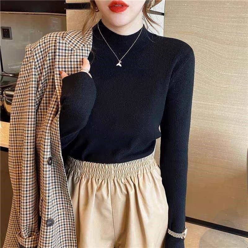 半高领打底衫女2025新款早秋白色毛衣内搭高级感中领针织秋冬上衣,淘宝优惠券,粉丝福利购,淘宝优惠卷