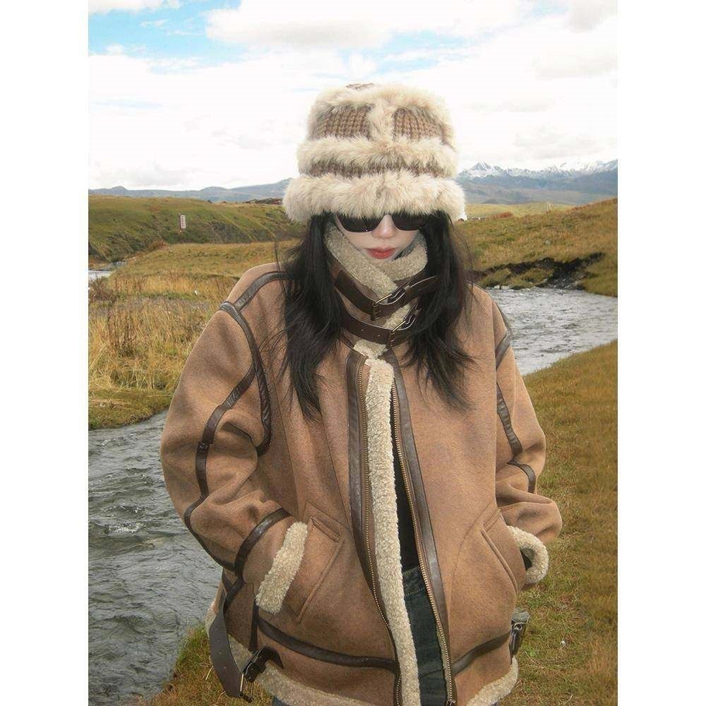 皮毛一体麂皮绒外套女小个子2025新款冬季厚机车服羊羔毛棉服夹克,淘宝优惠券,粉丝福利购,淘宝优惠卷