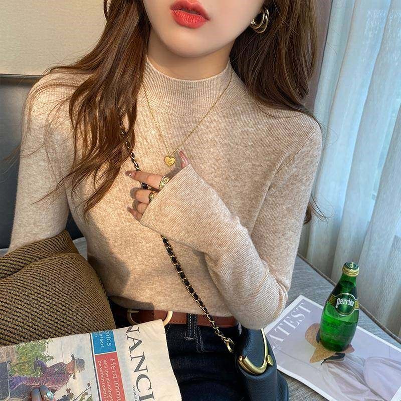 半高领打底衫女2025新款早秋白色毛衣内搭高级感中领针织秋冬上衣,淘宝优惠券,粉丝福利购,淘宝优惠卷