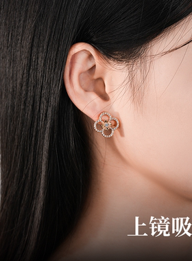羽兮2025新款爆款高级感小众设计感四叶草耳钉女纯银s925镀18k金