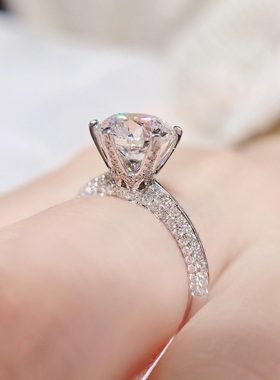 半壁江山戒指轻奢小众s925银六爪满天星结婚莫桑戒指首饰百搭