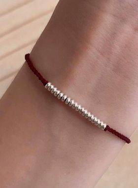 小孩哥同款手绳925银坨坨红绳手链