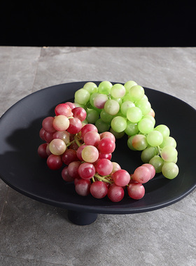 创意简约黑白陶瓷高脚圆果盘 现代样板间饰品家居玄关摆件工艺品