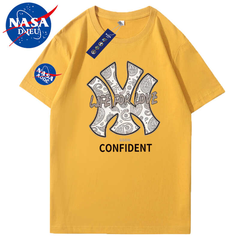 nasa联名纯棉短袖t恤男夏季透气速干半袖女简约字母百搭宽松上衣 - 图3