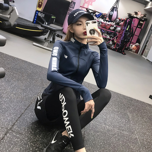 宋站瑜伽外套女立领显瘦骑行服弹力紧身健身上衣秋跑步运动服套装 - 图1