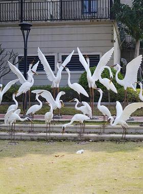 仿真白鹭雕塑户外装饰动物摆件园林水池景观玻璃钢仙鹤白鹤鸟模型