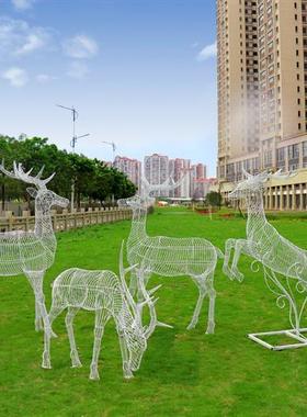 户外不锈钢镂空梅花鹿雕塑园林景观小区草坪铁艺蝴蝶发光落地摆件