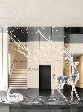 透明树脂鹿雕塑水晶招财鹿摆件玄关售楼处别墅酒店透明亚克力装饰