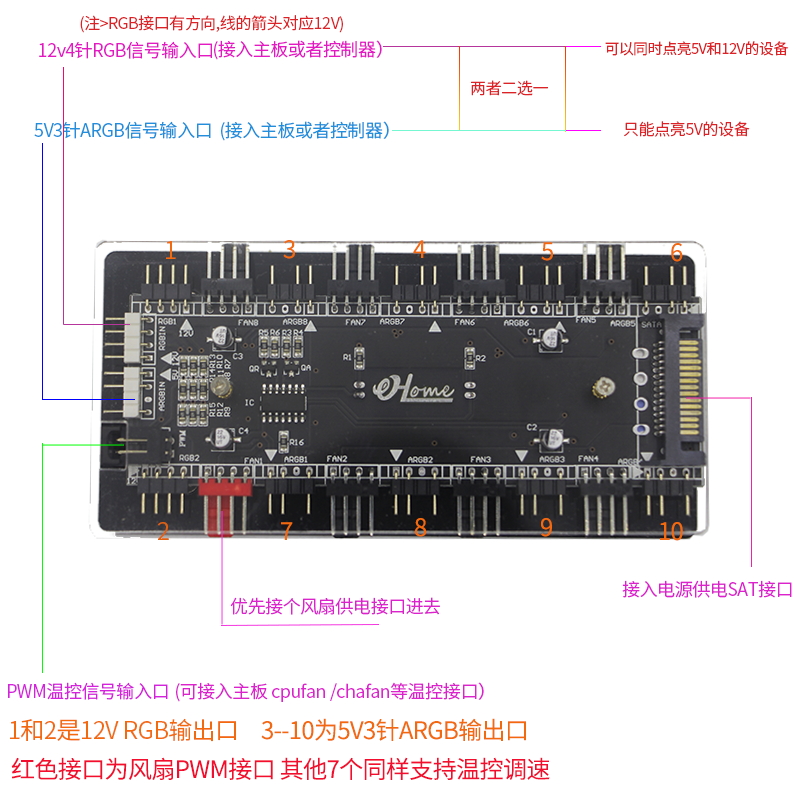 RGB12v4针转5v3针控制器神光同步PWM温控集线 AURA转换精灵转接线-图2