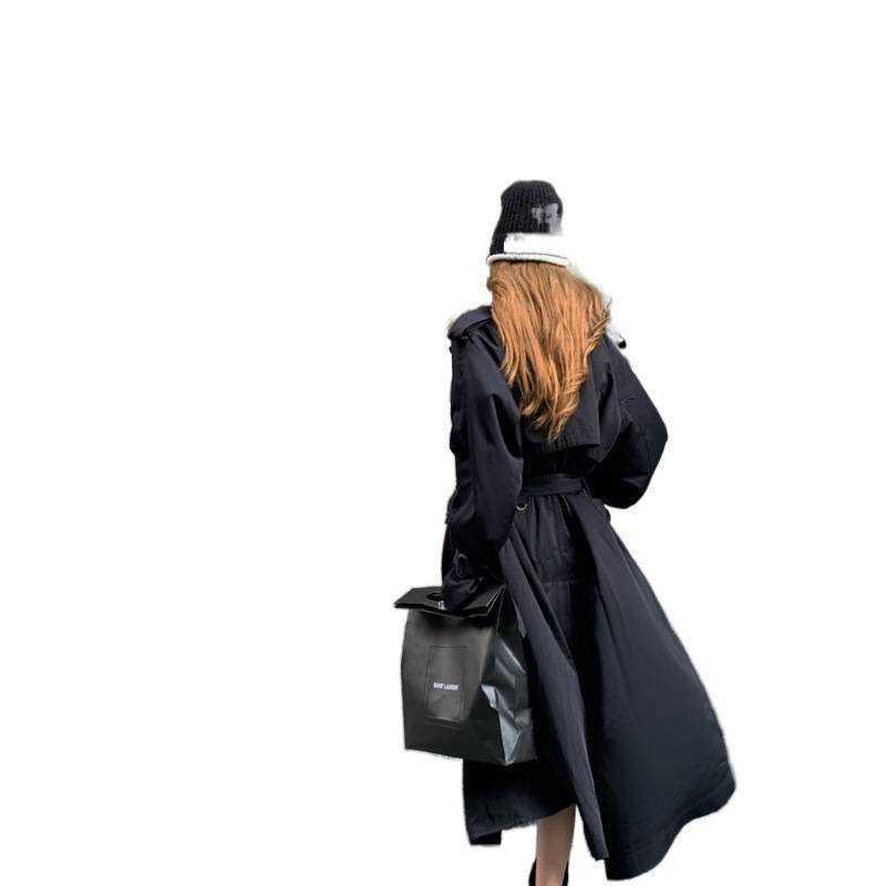 2025早秋新款美式复古个性显瘦日杂系中古款藏青休闲气质长风衣女,淘宝优惠券,粉丝福利购,淘宝优惠卷