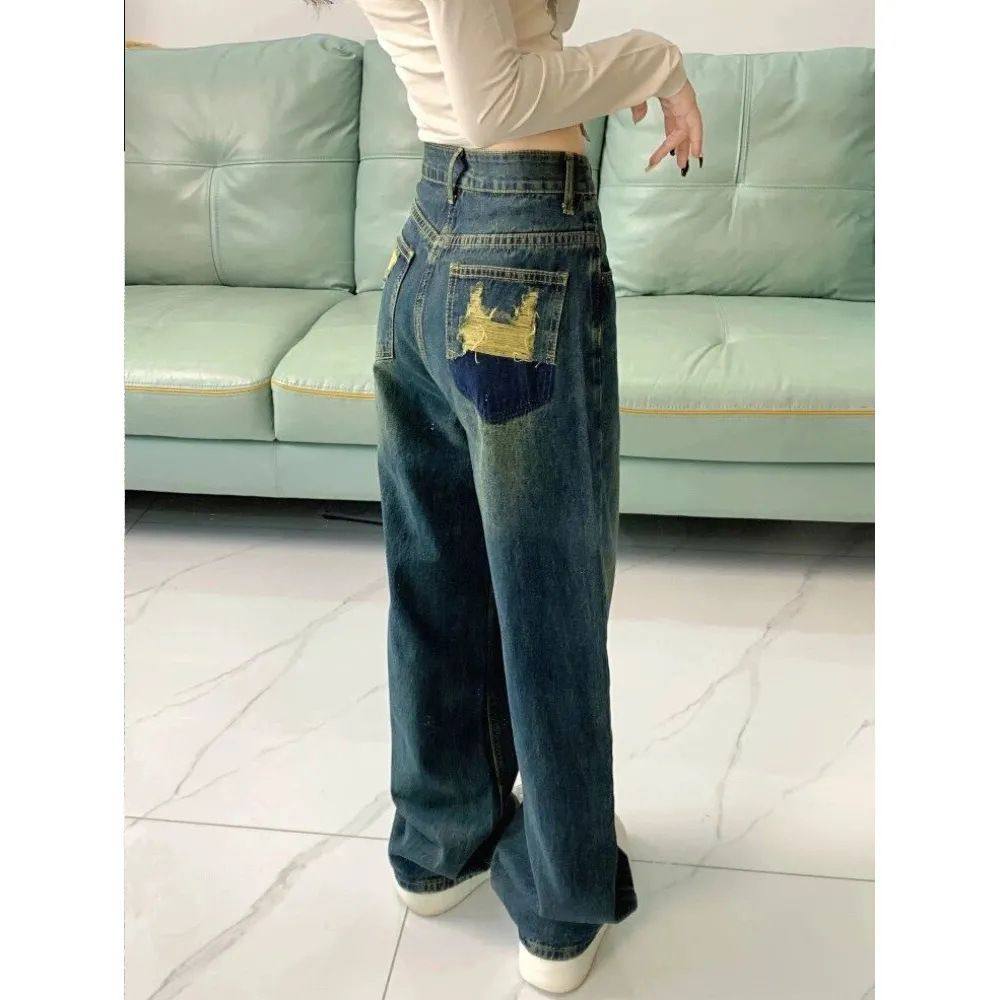 2025秋冬女装破洞直筒牛仔裤女胖mm高腰显瘦梨形身材宽松阔腿裤,淘宝优惠券,粉丝福利购,淘宝优惠卷