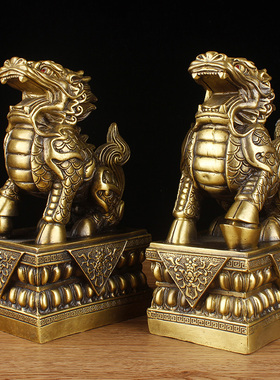 纯铜家居客厅办公桌麒麟摆件