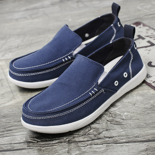 春夏季帆布鞋男鞋透气休闲懒人一脚蹬防滑休闲鞋子男款老北京布鞋 - 图1