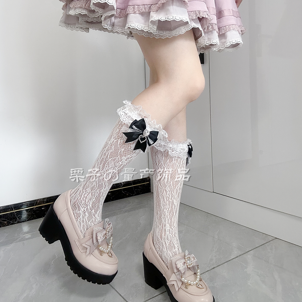 日系手作天蕾系量产型水钻爱心蝴蝶结蕾丝过膝袜子中筒短袜lolita,淘宝优惠券,粉丝福利购,淘宝优惠卷