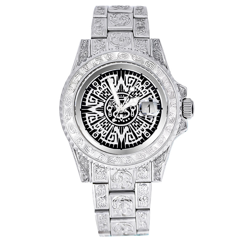 vrq欧美黑鬼男钢带精钢雕刻机械表 vrq国产腕表