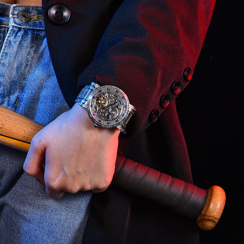 陀飞轮镂空超薄中性风满天星机械表 vrq国产腕表