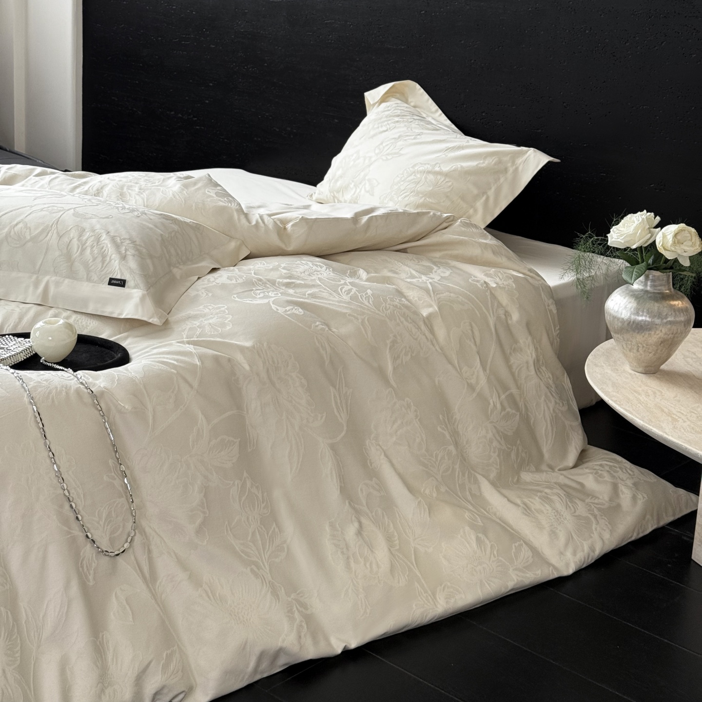 秋冬100S超柔厚织浮雕全棉提花四件套亲肤AB版被套床单纯棉床品 - 图2