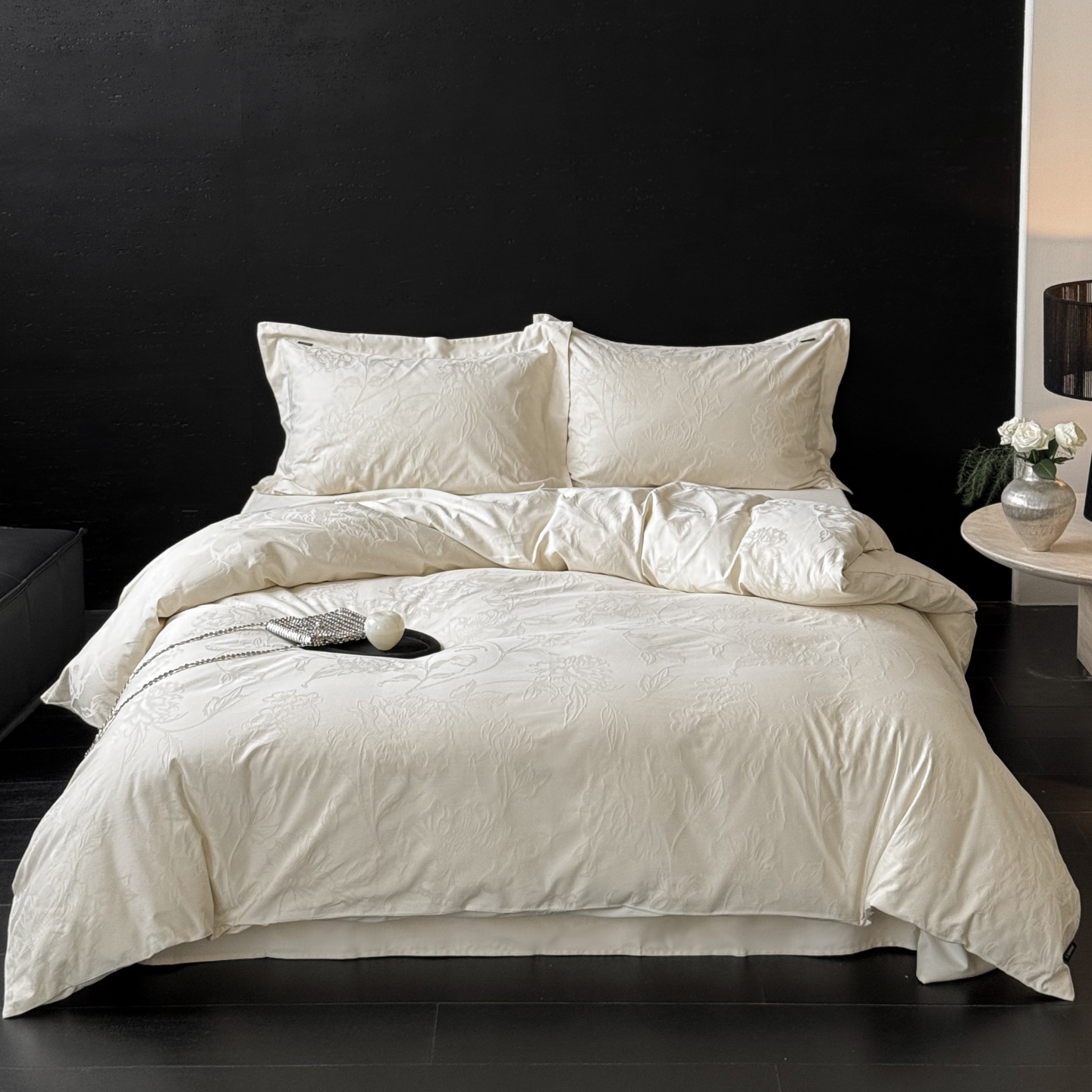 秋冬100S超柔厚织浮雕全棉提花四件套亲肤AB版被套床单纯棉床品 - 图0