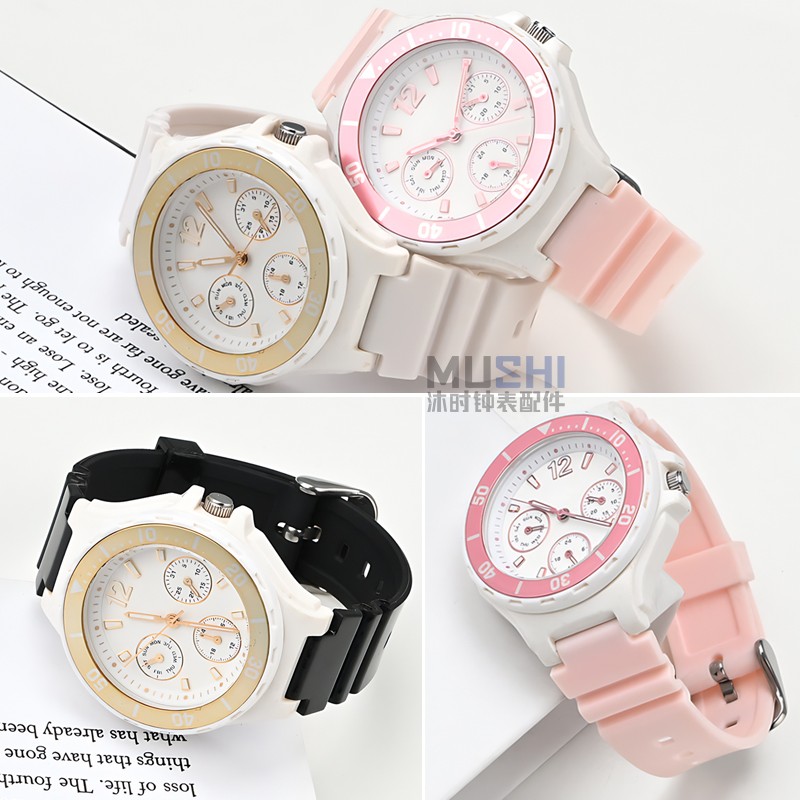 沐时表带替换卡西欧女款LRW-250 LX-500H系列tpu树脂粉色手表带 - 图0