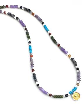 安伯曼紫云母灰月光紫水晶秀玉车轮片925银扎基拉姆多宝色项链