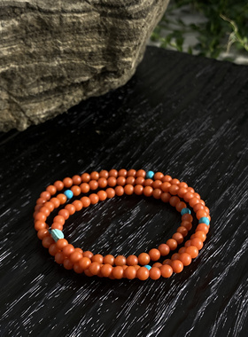 安伯曼保山南红玛瑙柿子红绿松隔珠富甲天下龟背多圈手串4mm+