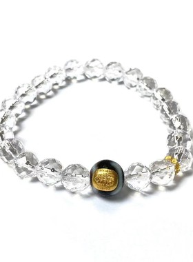 安伯曼虎牙天珠18K金贴片扎基拉姆白水晶切面手串8mm左右