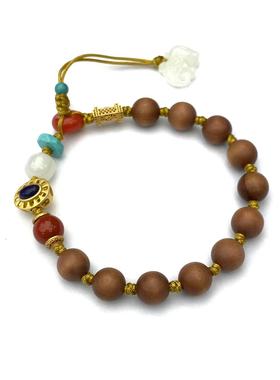 黑肉沉水老山檀圆珠南红平安扣羊脂白玉舒俱来蛋面925银手链8mm+