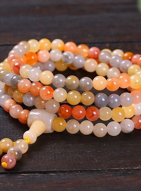 新疆金丝玉手串戈壁玉108颗手链圆珠项链直播货源七彩玉石佛珠