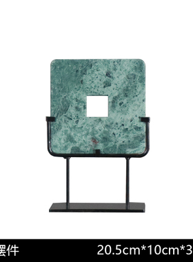 新中式风铁艺玉石天然方形摆件