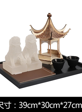 新中式禅意木质凉亭茶室书房摆件客厅玄关餐桌组合软装配饰装饰品