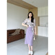 Zhang Azing Manta Rose Atmosphere Overlapping Belt Waist Design Floral Top + High Waist A-Line Skirt
