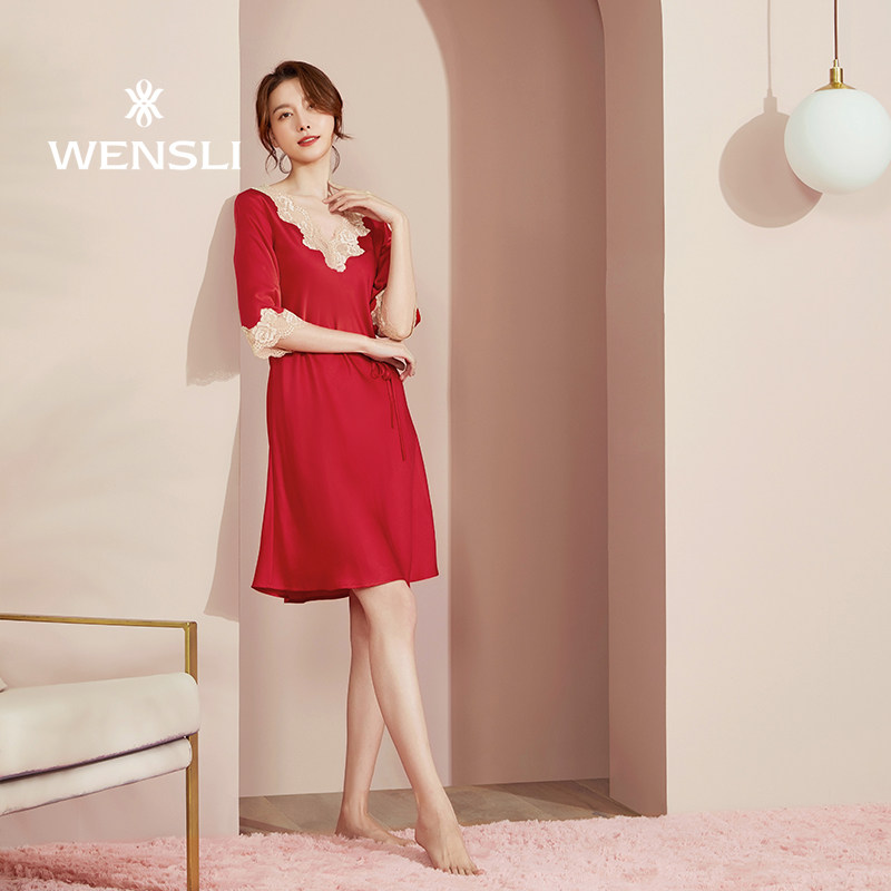 wensli /万事利春夏蕾丝拼接睡裙 万事利内衣睡裙