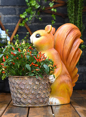 创意可爱小松鼠花盆摆件