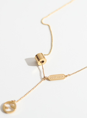 欧美时尚luck圆环钛钢项链情侣