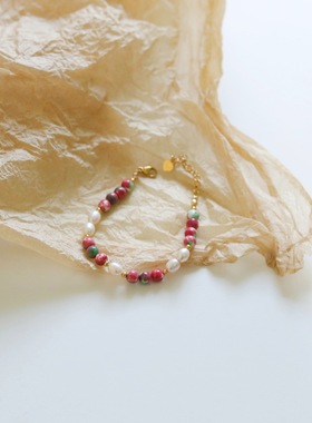 樱花粉天然淡水珍珠手链