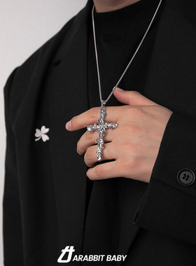 项链十字架男生毛衣吊坠饰品新款2024爆款美式配饰秋冬小众轻奢女