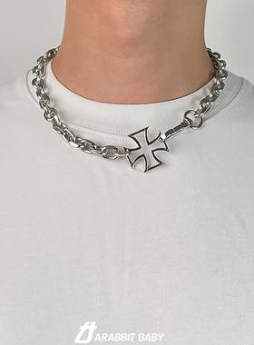 钛钢男女镂空十字架项链手链