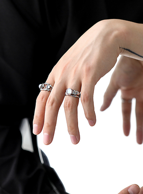 月光石情侣开口戒指男女设计小众