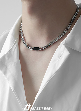 钛钢古巴链男女项链黑色底油