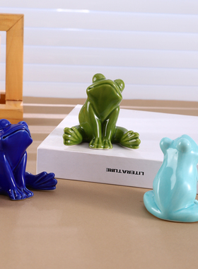 新款创意迷你青蛙陶瓷装饰品摆件